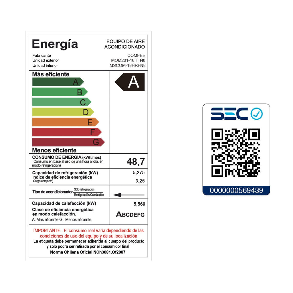 Aire Acondicionado Split Inverter Comfee 18000 BtuH