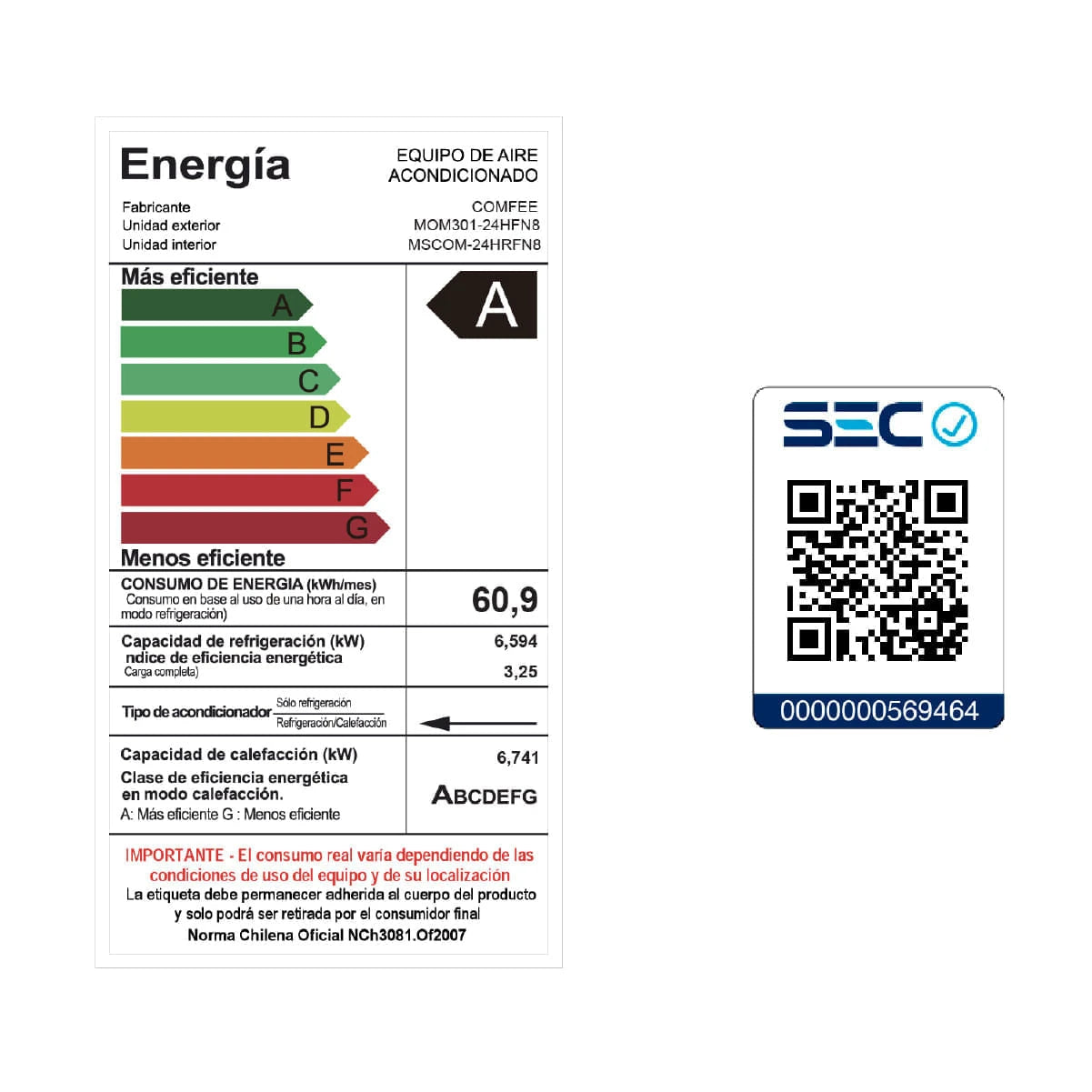 Aire Acondicionado Split Inverter Comfee 24000 BtuH