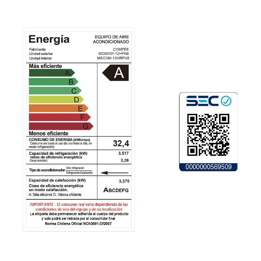 Aire Acondicionado Split Inverter Comfee 12000 BtuH