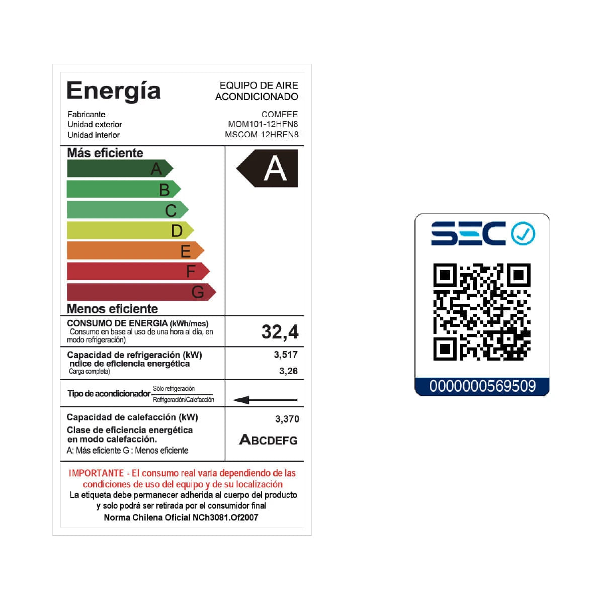 Aire Acondicionado Split Inverter Comfee 12000 BtuH