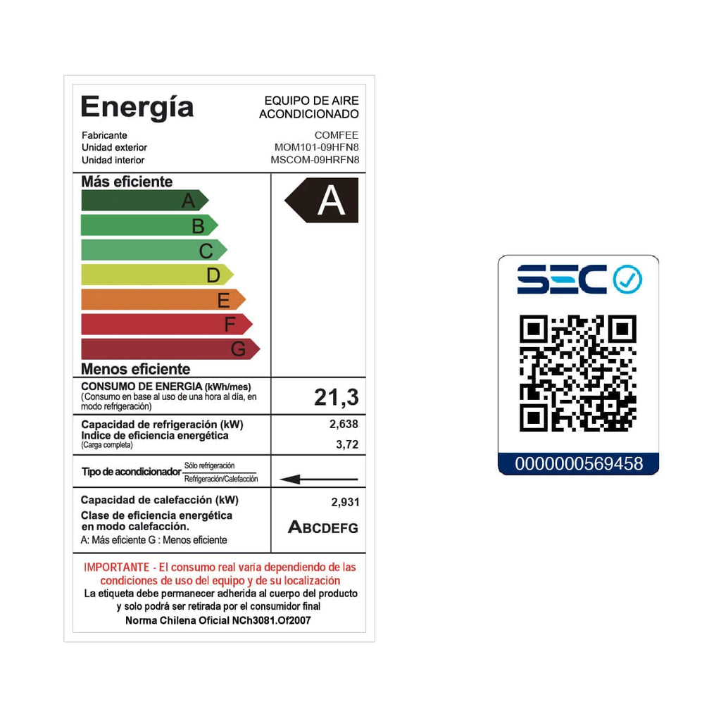 Aire Acondicionado Split Inverter Comfee 9000 BtuH
