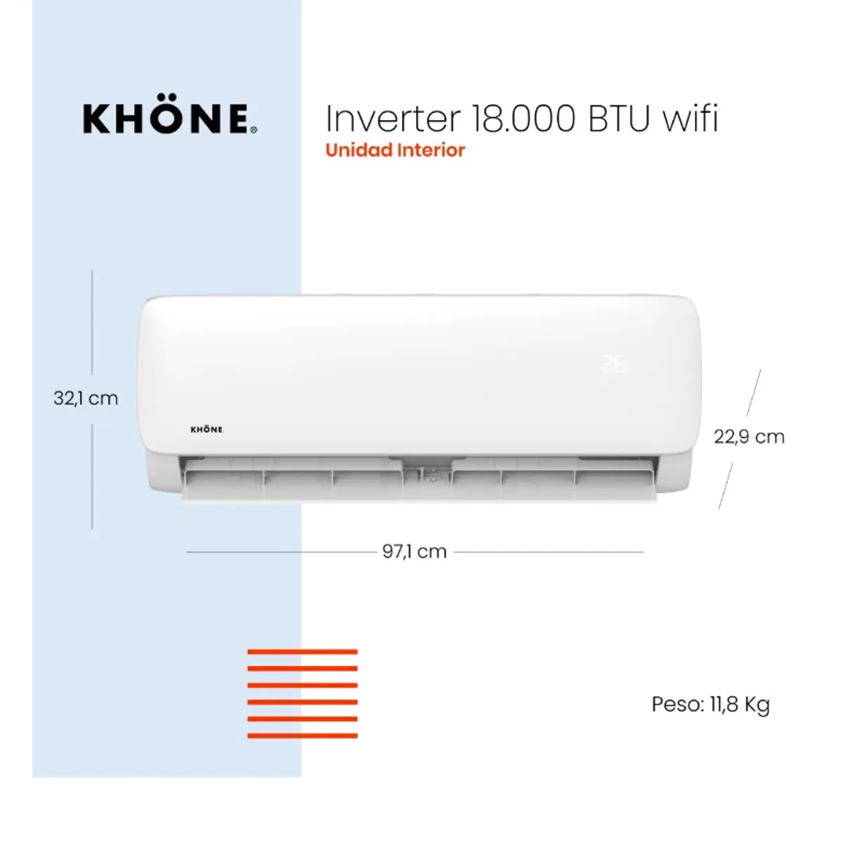 Aire acondicionado tipo split muro de 18000 btu KHONE Inverter