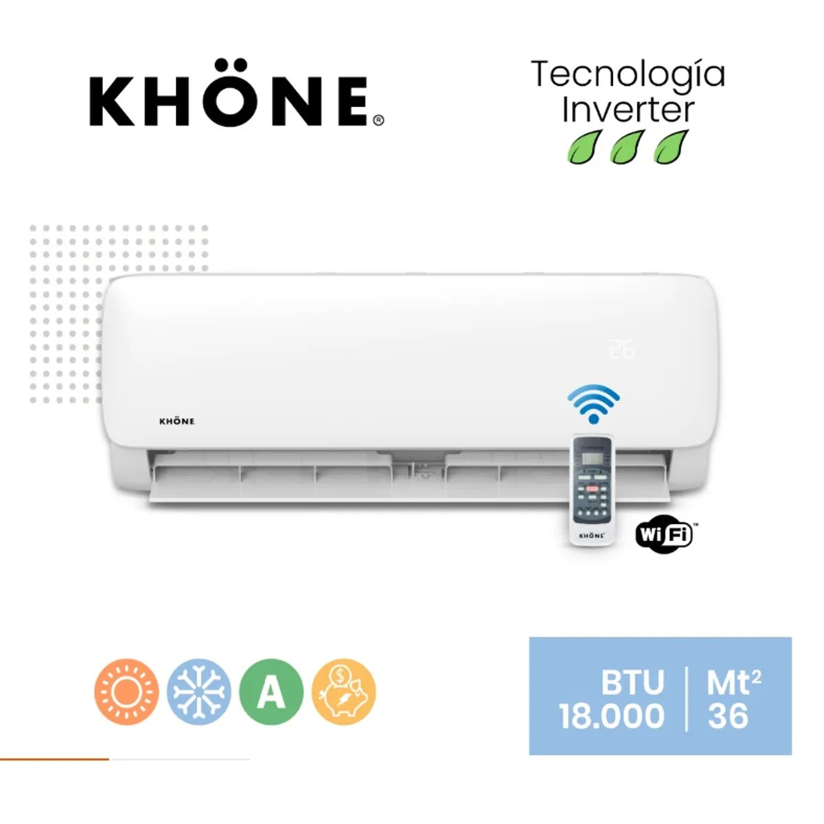 Aire acondicionado tipo split muro de 18000 btu KHONE Inverter